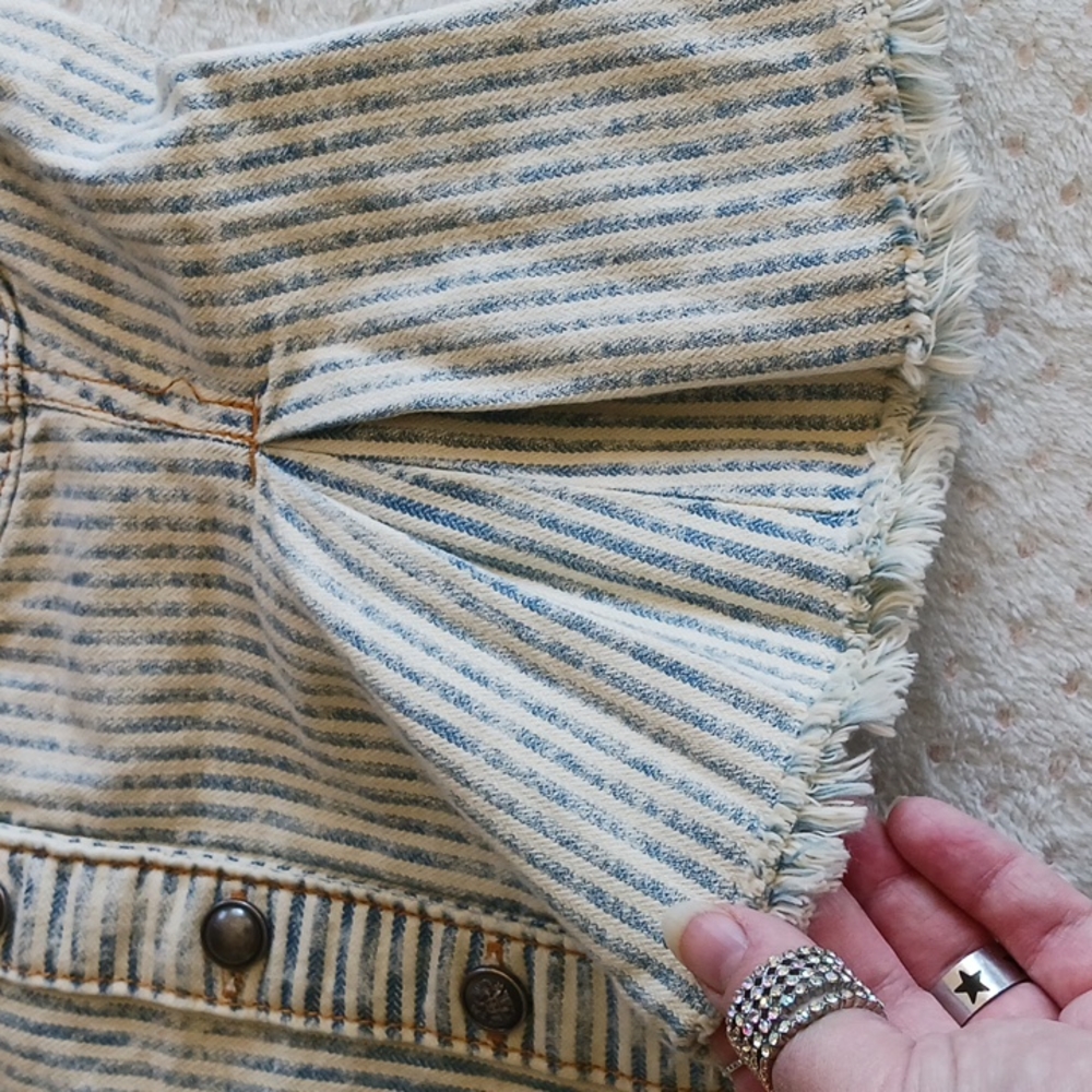 SOLD   HOST PICK ☆Anthropologie Denim Peplum Corset Top,  Blue Stripe - Picture 8 of 11